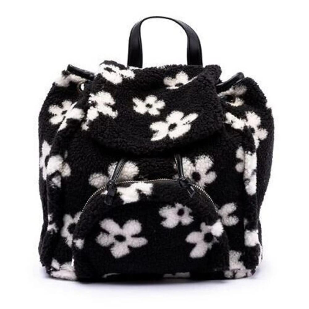 SKINNY DIP LONDON Women's Black & White "Scarlett" Small Flower Borg Backpack